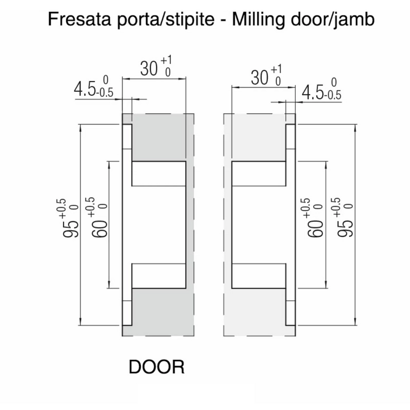 Bisagra oculta K6200 cromo brillo de 23,3mm de ancho para puertas interiores enrasadas