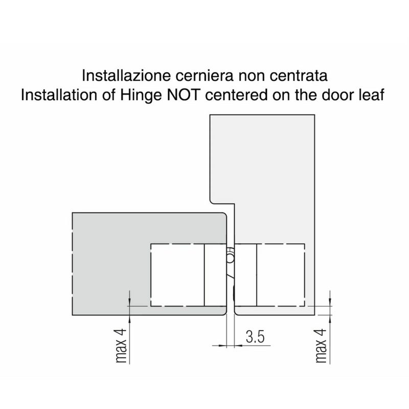 Bisagra oculta K8080 en cromo satinado para puertas rasantes de hasta 100kg