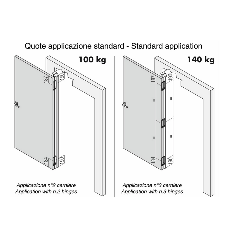 Bisagra oculta K7120 en cromo satinado para puertas rasantes de hasta 140kg