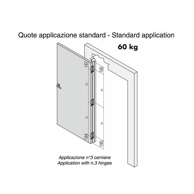 Bisagra oculta Twist K2000 cromada con cierre automático para puertas de 60kg