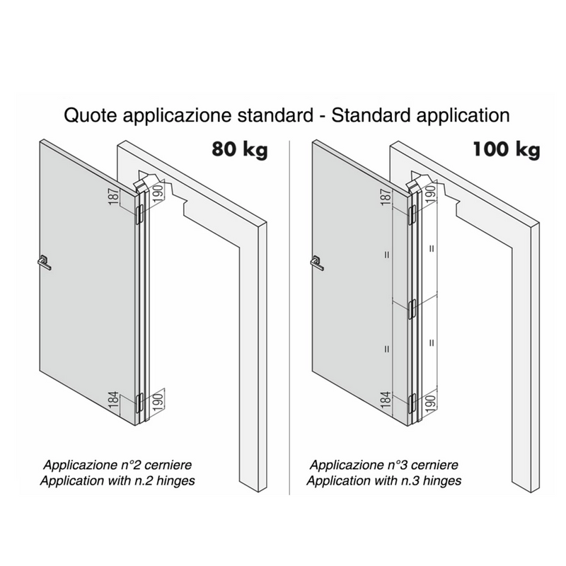 Concealed hinge K8080 in satin chrome for flush doors up to 100kg