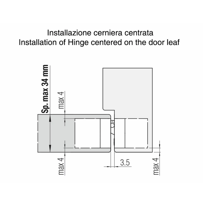 Concealed hinge K7000 satin chrome for flush doors up to 50kg