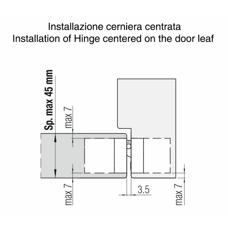 Dobradiça oculta K8000 31 mm de largura preta para portas embutidas