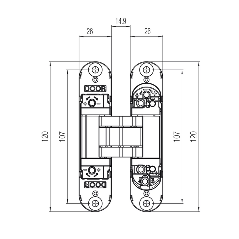 Concealed hinge K7000 satin chrome for flush doors up to 50kg