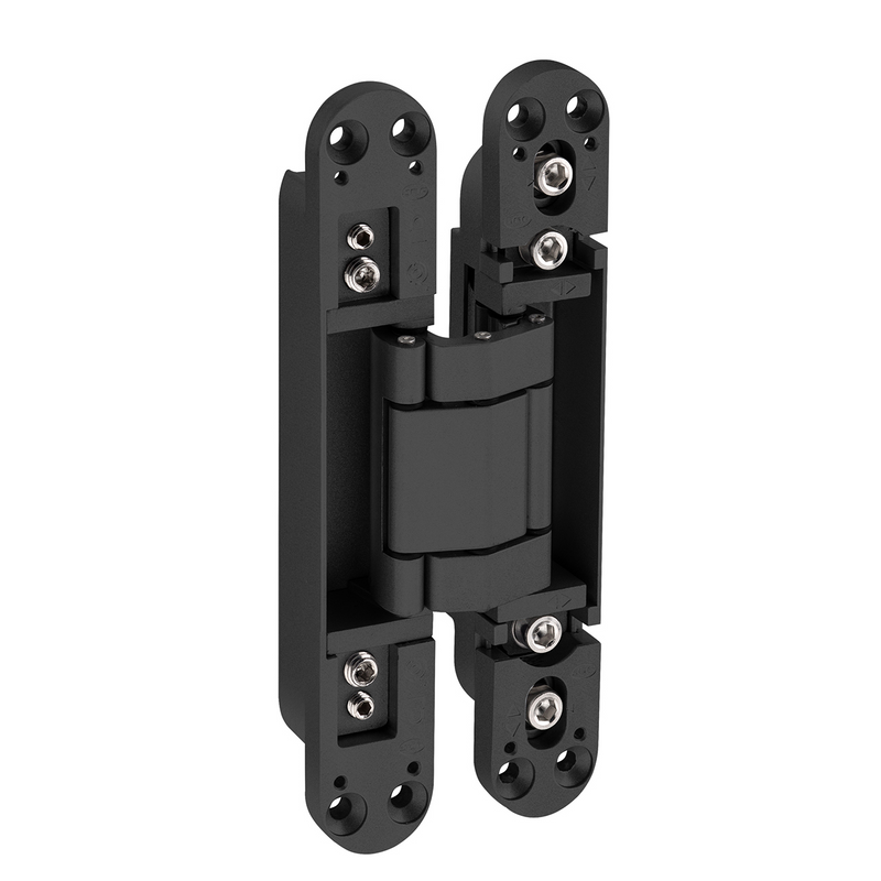 Dobradiça oculta JNF modelo Coplan 175, 177 mm de altura e 28 mm de largura, acabamento preto