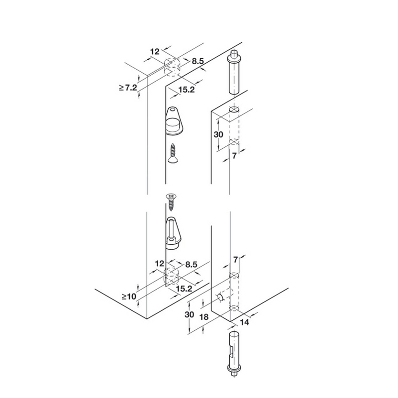 Hafele Black Plastic Pivot Hinge for 12-21mm Doors for Cabinets