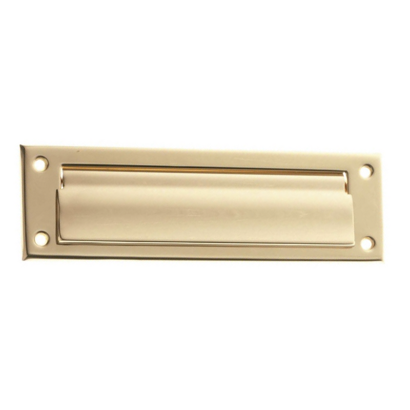 Boca-cartas rectangular de 254x73mm fabricado en latón acabado dorado para puertas