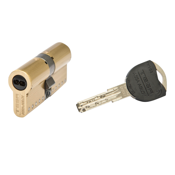 Tesa TK100 long cam cylinder 30x30 brass-plated for maximum security