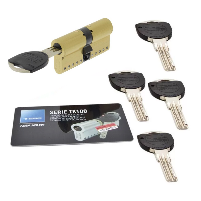 Tesa TK100 long cam cylinder 35x35 brass-plated for maximum security