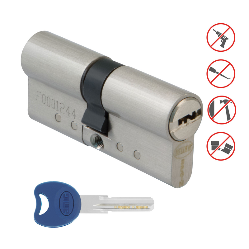 High security double clutch brass cylinder in matte chrome finish 40x50 with 5 point keys