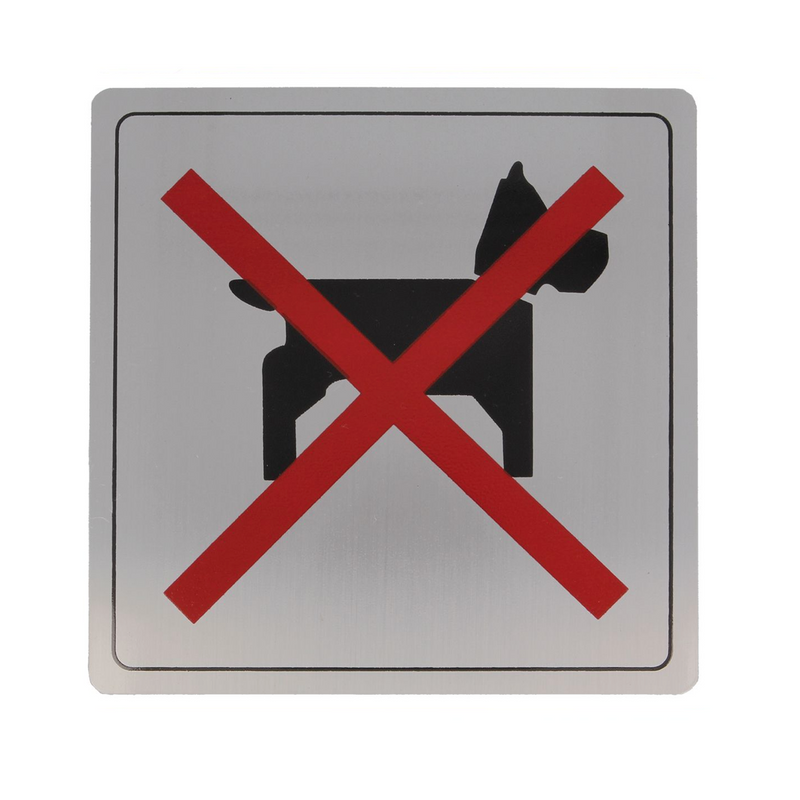 Cartel identificativo cuadrado adhesivo de prohibido perros inoxidable