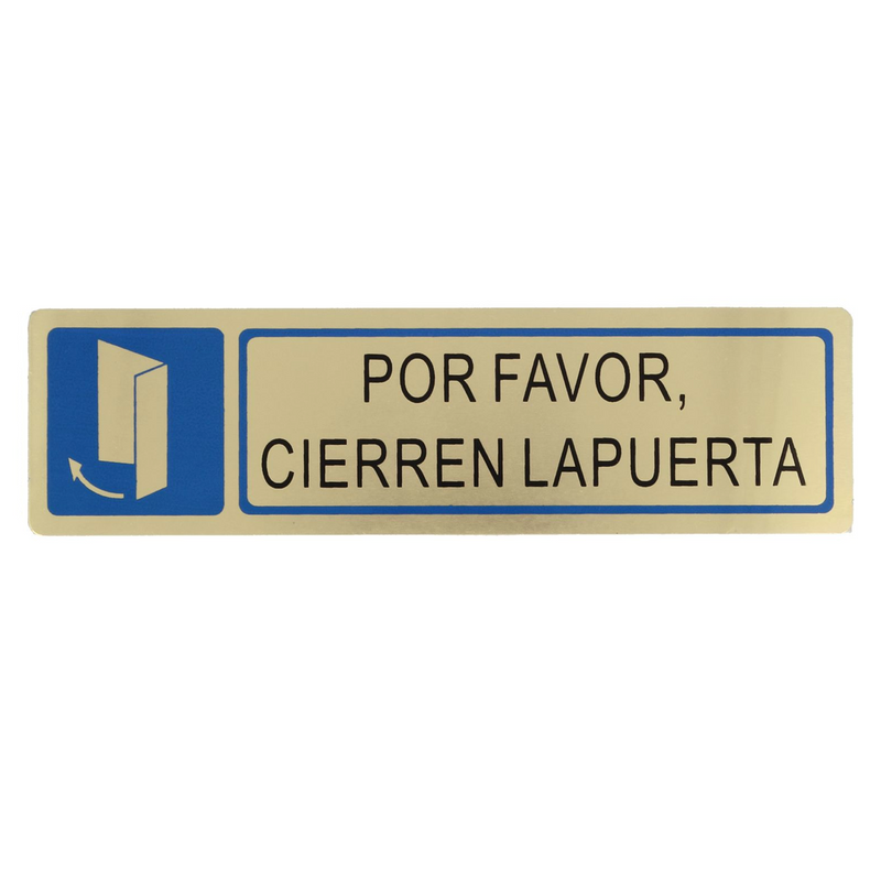 Rectangular please close the door adhesive sign made of gold aluminum