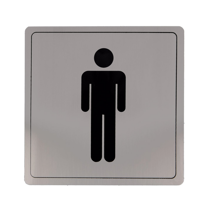 Placa adesiva quadrada de identificação para banheiro masculino em aço inox 140x140mm