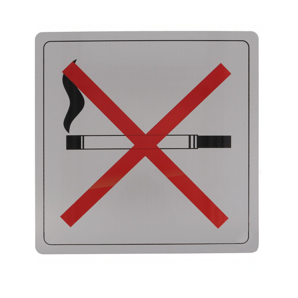 Cartel identificativo cuadrado adhesivo de prohibido fumar en acero inoxidable 140x140mm