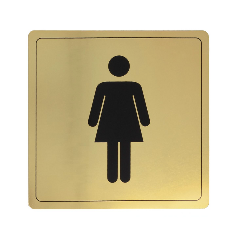 Cartel identificativo cuadrado adhesivo baño mujeres aluminio dorado