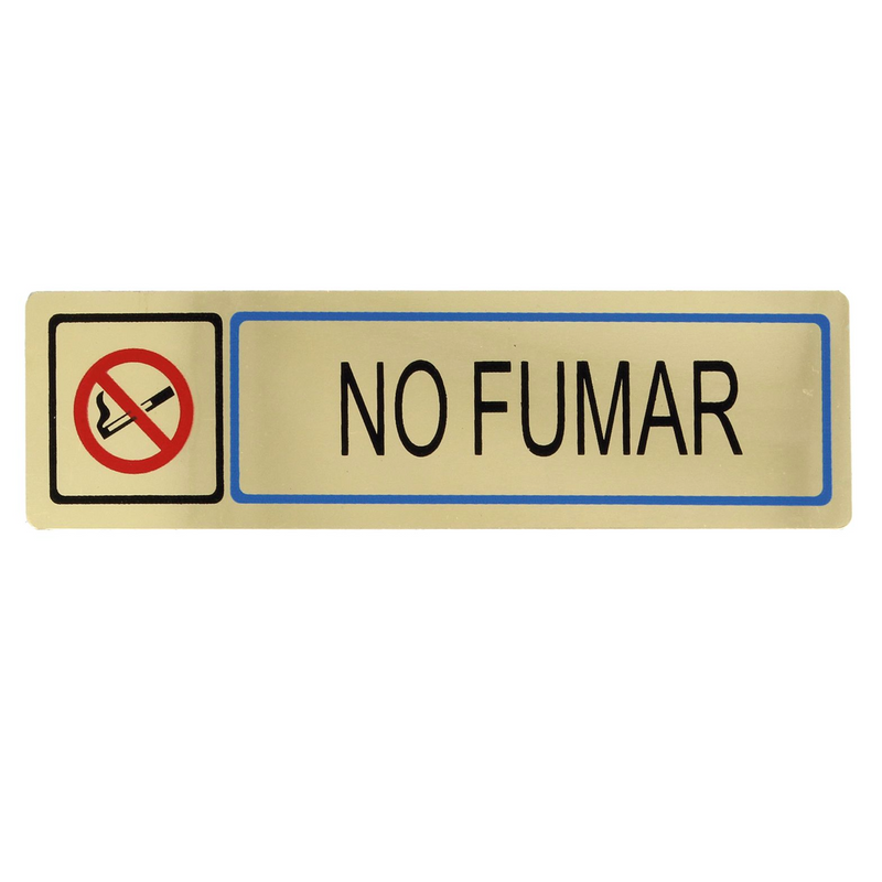 Cartel adhesivo de señalización de no fumar rectangular fabricado en aluminio dorado