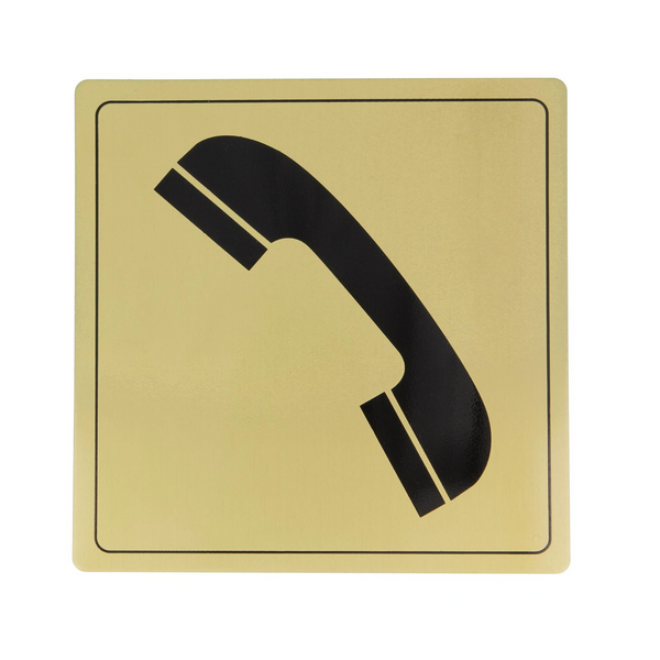 Cartel identificativo cuadrado adhesivo de teléfono aluminio dorado