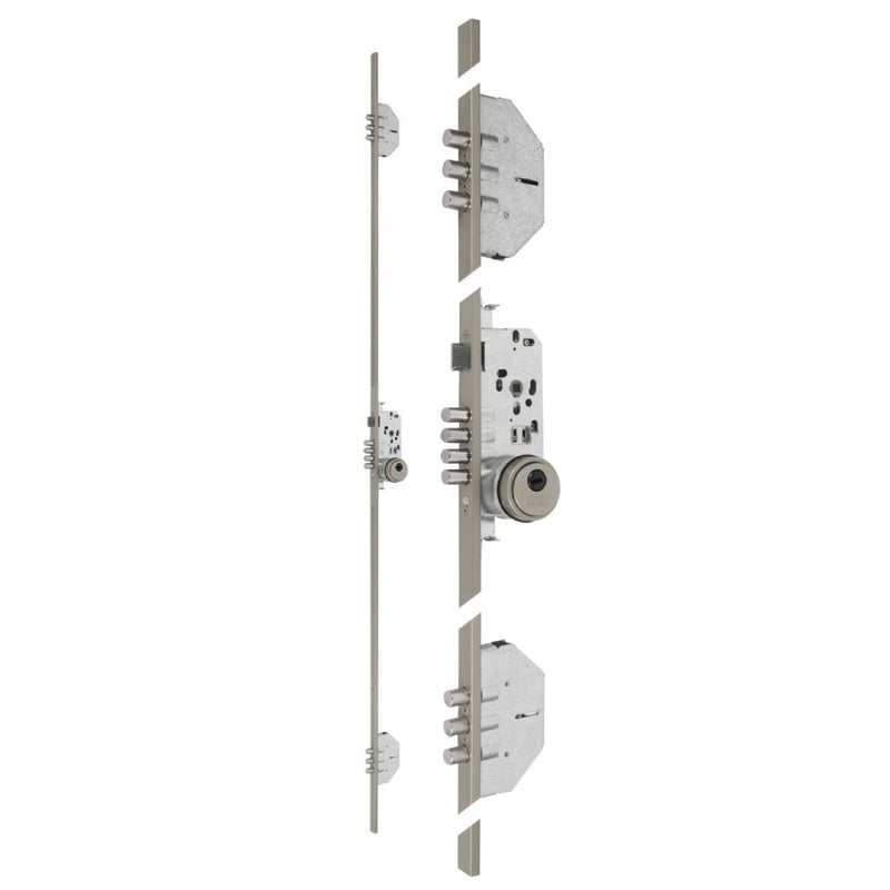 Cerradura cromada de 3 puntos de MCM modelo 701 con bulones de frente en U 22x9.5mm