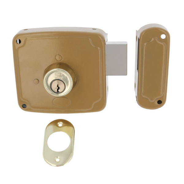 100mm wide gold finish overlay lock with cylinder and serreta key for doors