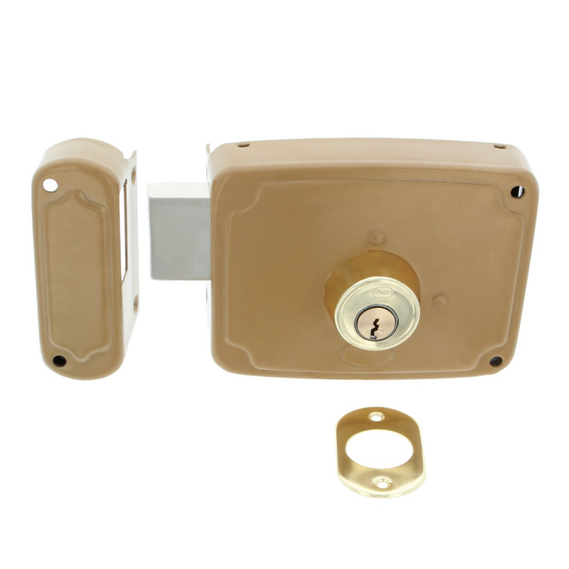 120mm wide gold finish overlay lock with cylinder and serrated key for doors