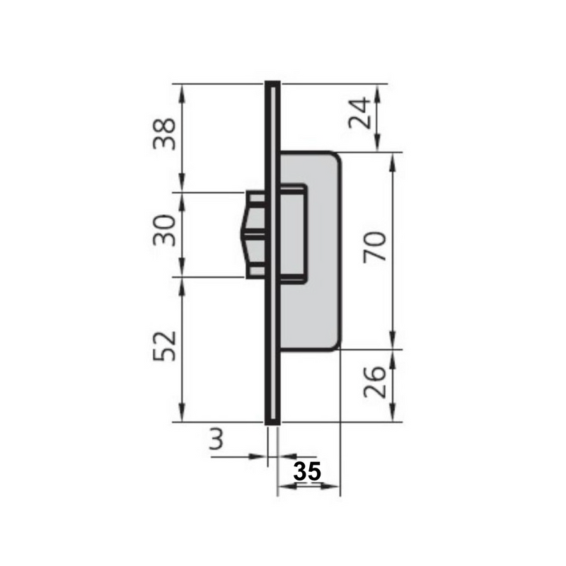 Fechadura push-pull niquelada 1964RV CVL com 35 mm de profundidade para portas metálicas