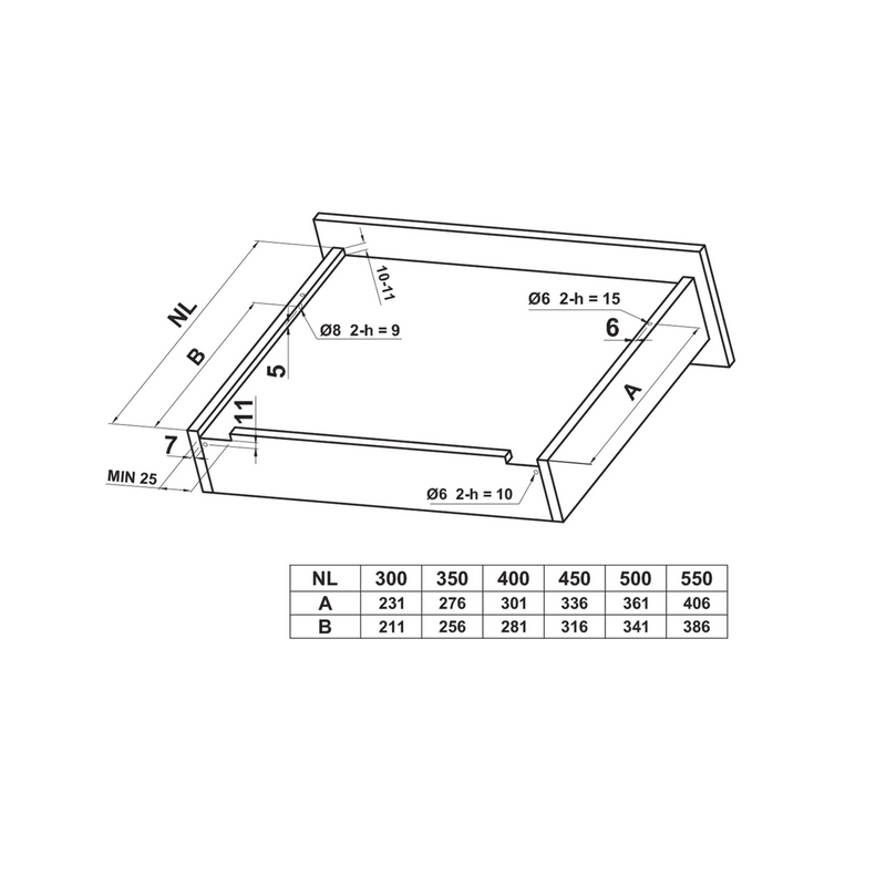 2 hidden 500mm drawer guides with 4.5mm soft closing adjustment and loads of 25kg per pair