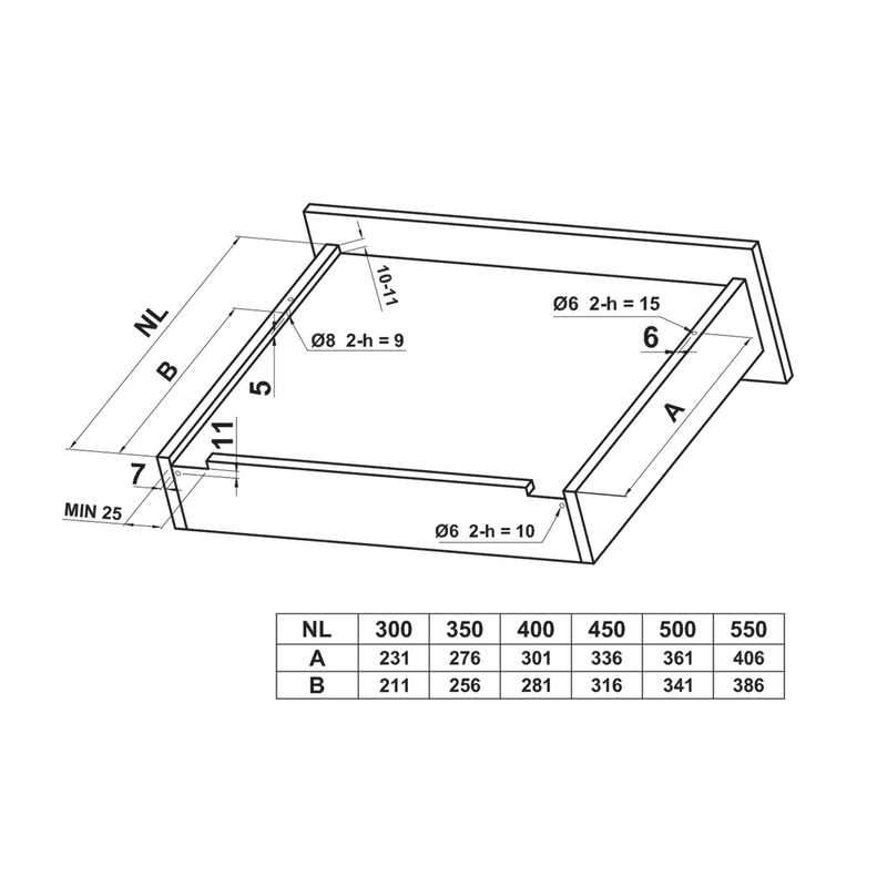 2 guias ocultas de 450mm para gaveta de extração parcial com fecho suave e cargas de 25kg por par