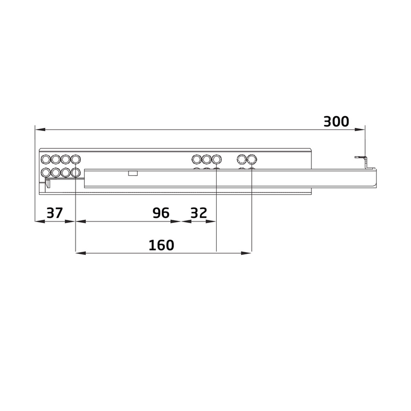 2 hidden guides of 500mm for partial extraction drawer with soft closing and loads of 25kg per pair