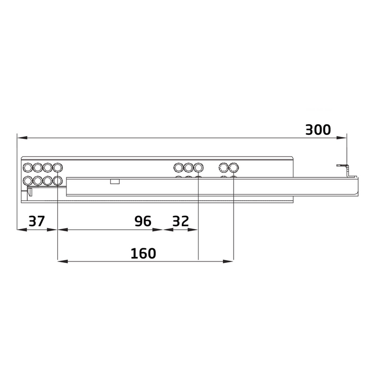 2 hidden 300mm drawer guides with soft-closing clips and loads of 25kg per pair