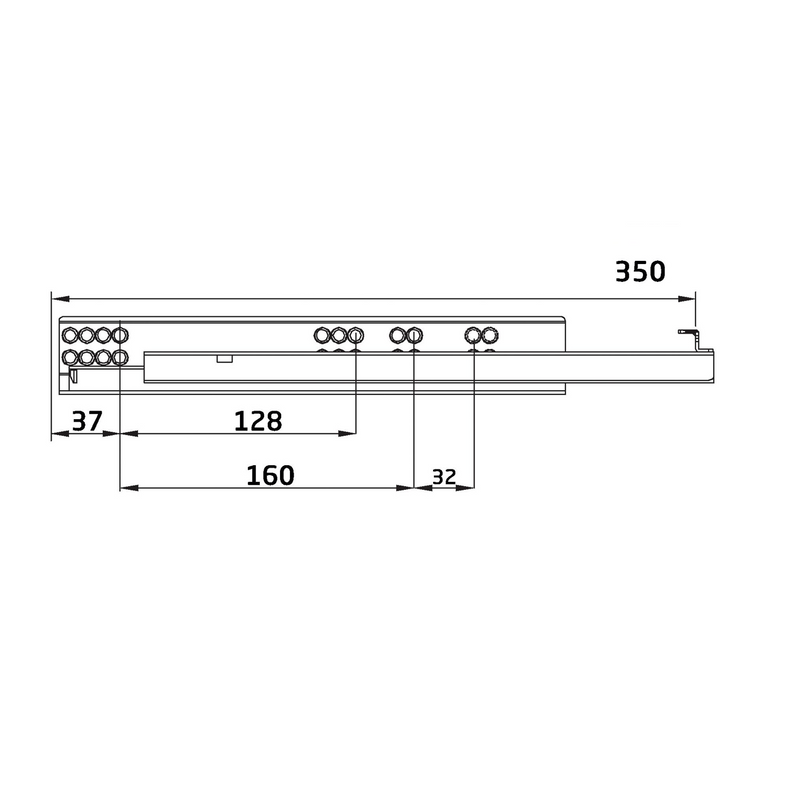 2 guias de gaveta ocultas de 350mm com ajuste de fechamento suave de 4,5mm e cargas de 25kg por par