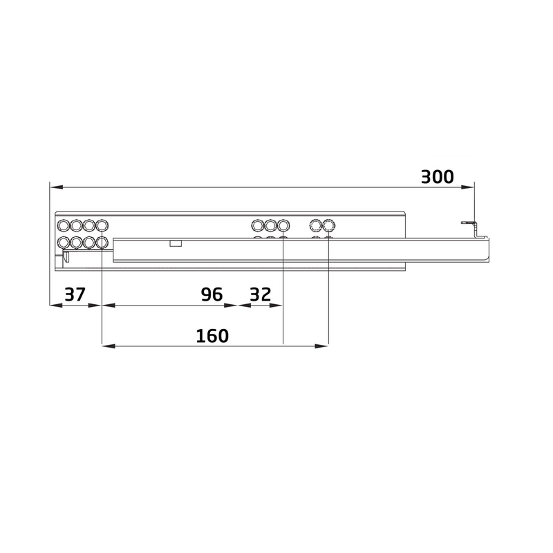 2 guias de gaveta ocultas de 300mm com ajuste de fechamento suave de 4,5mm e cargas de 25kg por par