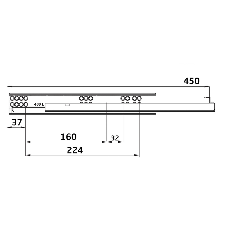 2 hidden 450mm drawer guides with soft closing clips fixation and loads of 25kg per pair