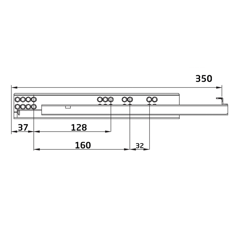 2 hidden 350mm drawer guides with soft closing clips fixation and loads of 25kg per pair