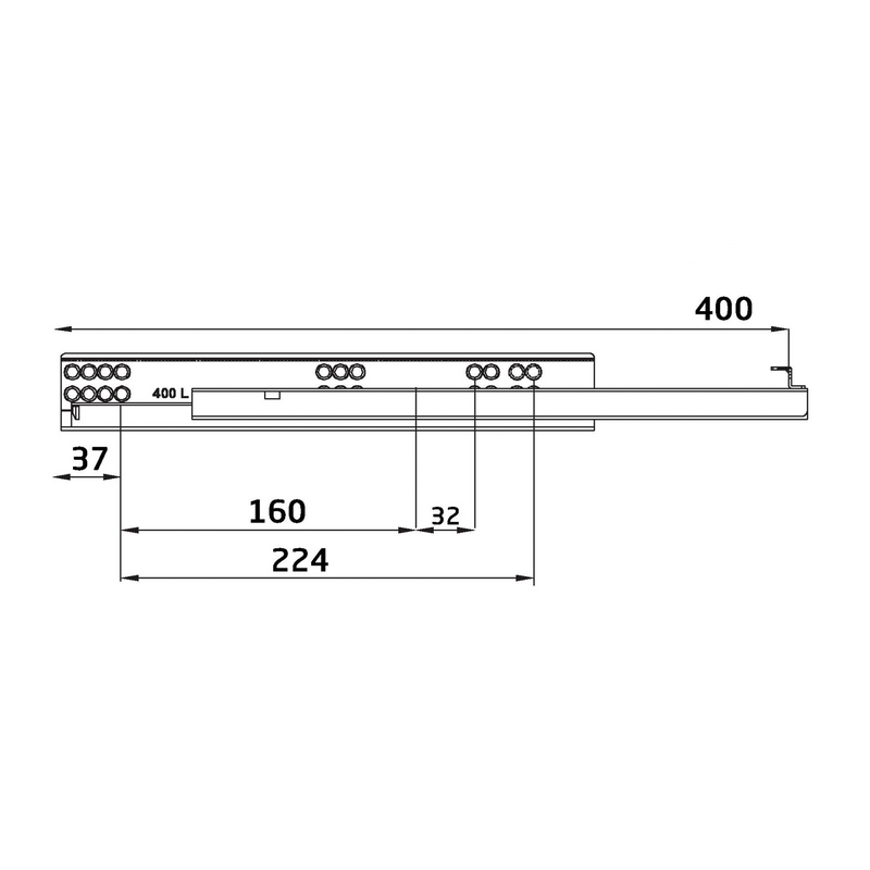 2 hidden 400mm drawer guides with 4.5mm soft closing adjustment and loads of 25kg per pair