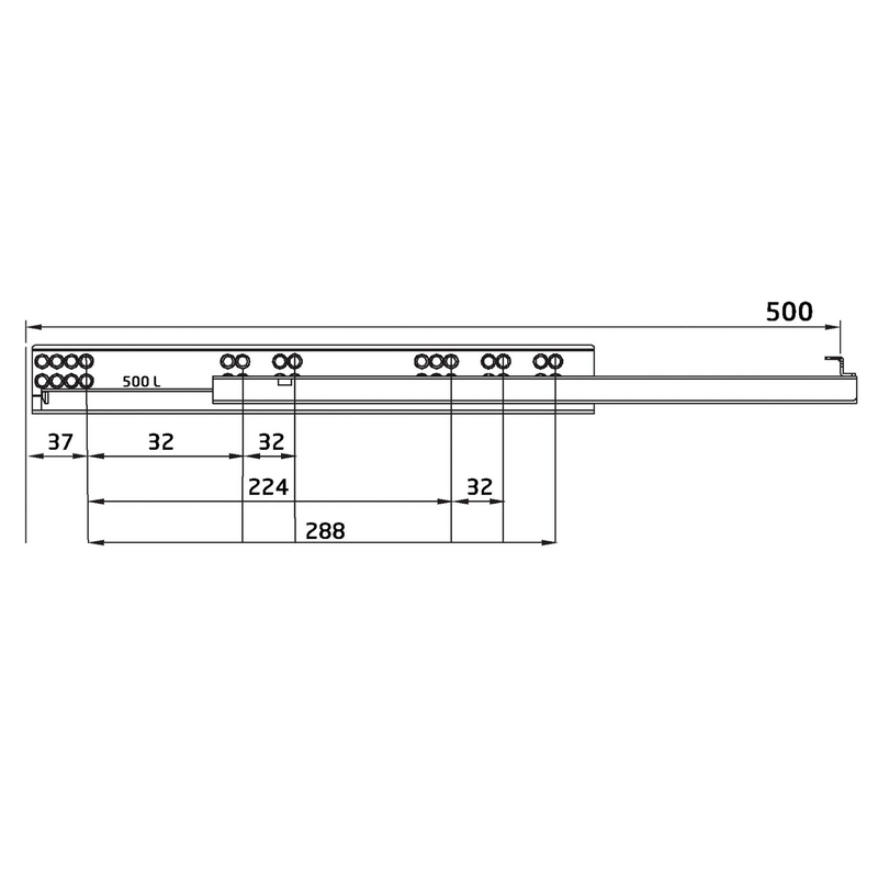 2 hidden 500mm drawer guides with soft closing clips fixation and loads of 25kg per pair