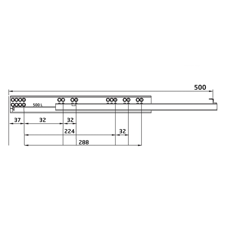 2 hidden 500mm drawer guides with 4.5mm soft closing adjustment and loads of 25kg per pair