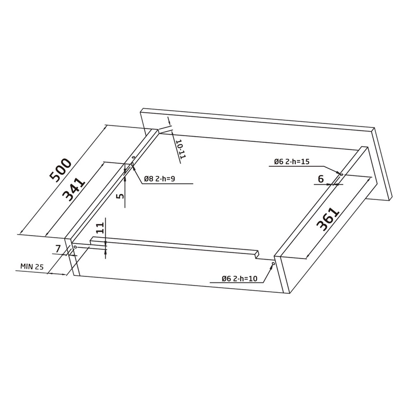 2 hidden 500mm guides with push system for total extraction and 4.5mm regulation