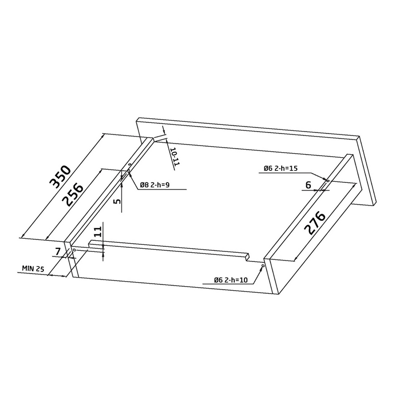 2 guias ocultas de 350mm com sistema push para extração total e regulagem de 4,5mm