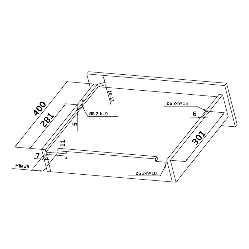 2 hidden 400mm guides with push system for total extraction and 4.5mm regulation