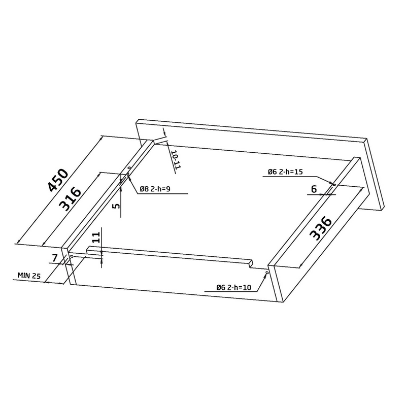 2 hidden 450mm drawer guides with soft closing clips fixation and loads of 25kg per pair