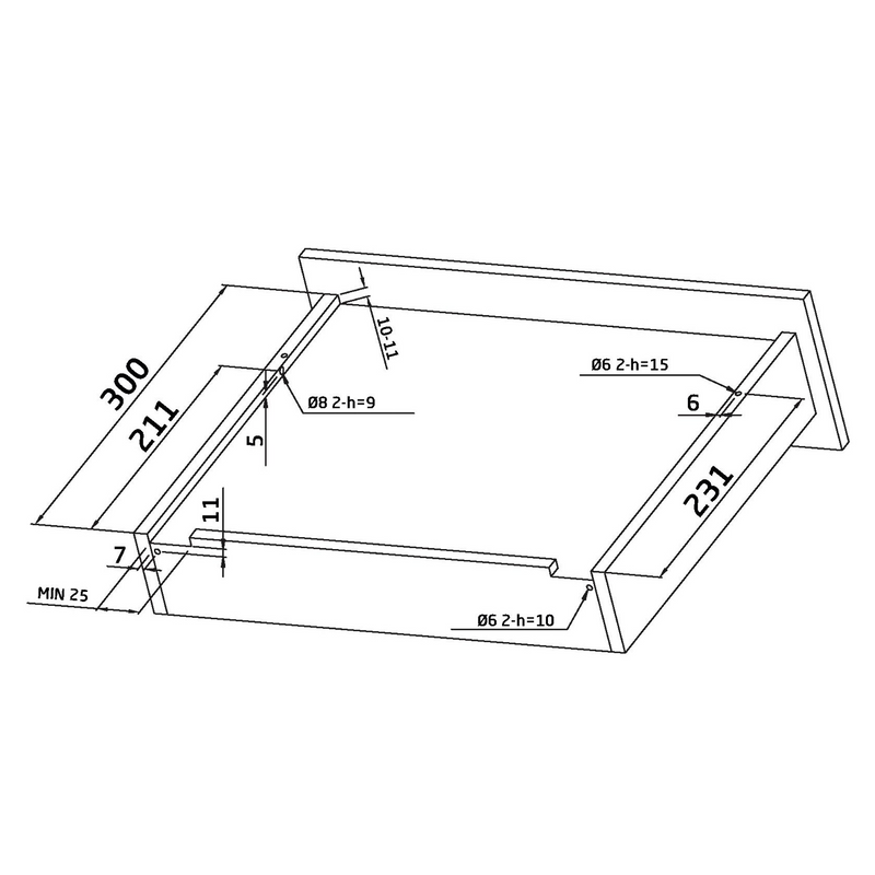 2 hidden 300mm drawer guides with soft-closing clips and loads of 25kg per pair