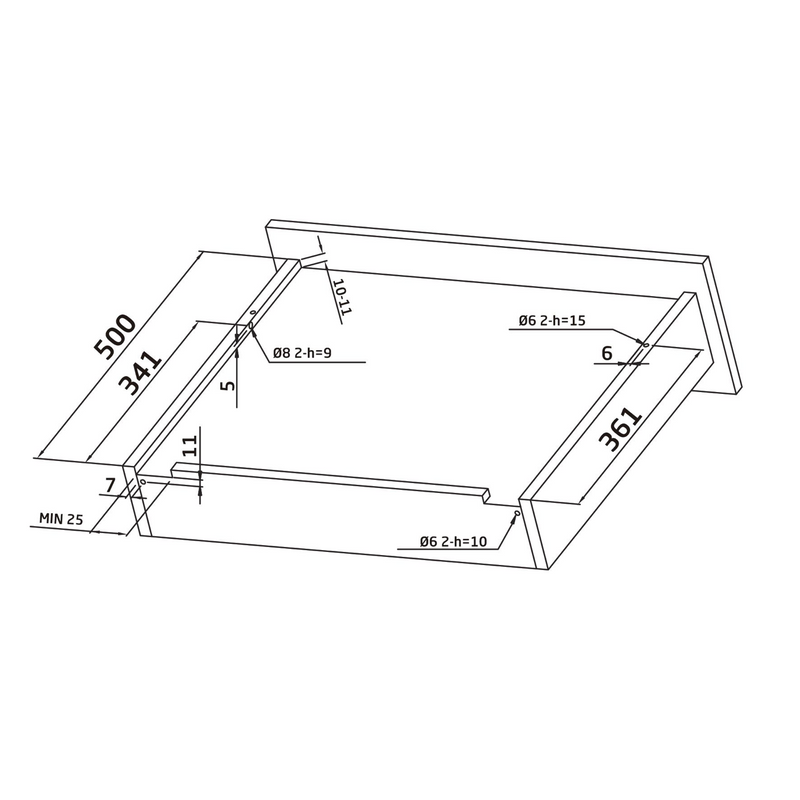 2 hidden guides of 500mm for partial extraction drawer with soft closing and loads of 25kg per pair