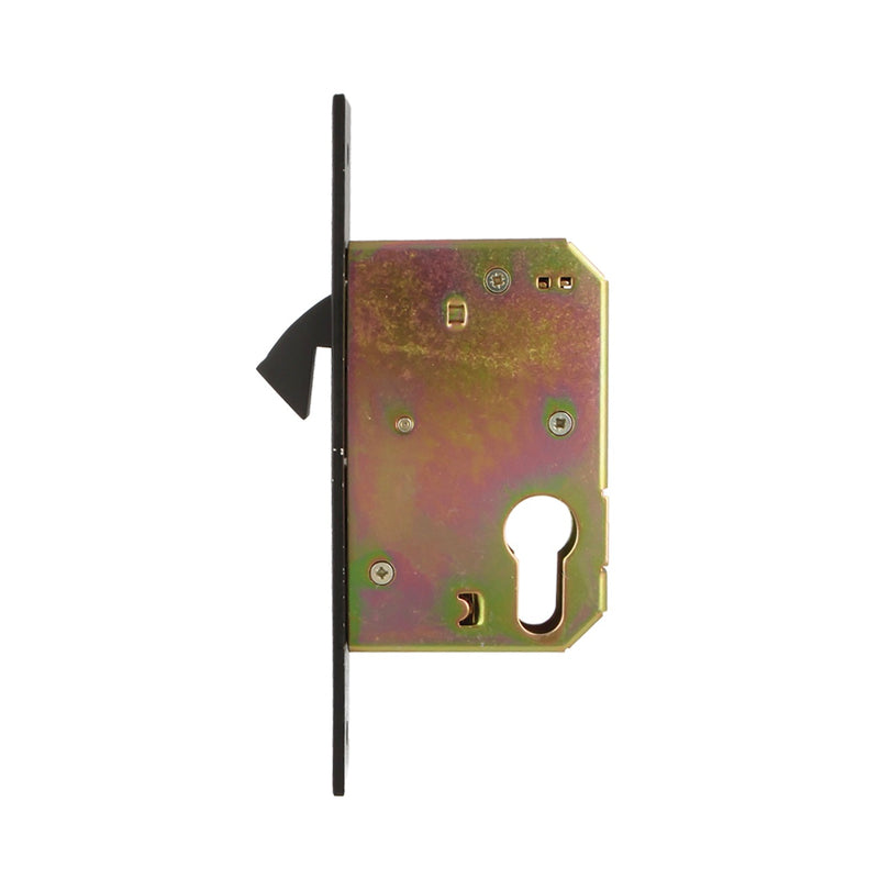 Mortise lock in black with parrot beak entrance at 50mm straight edge for sliding doors