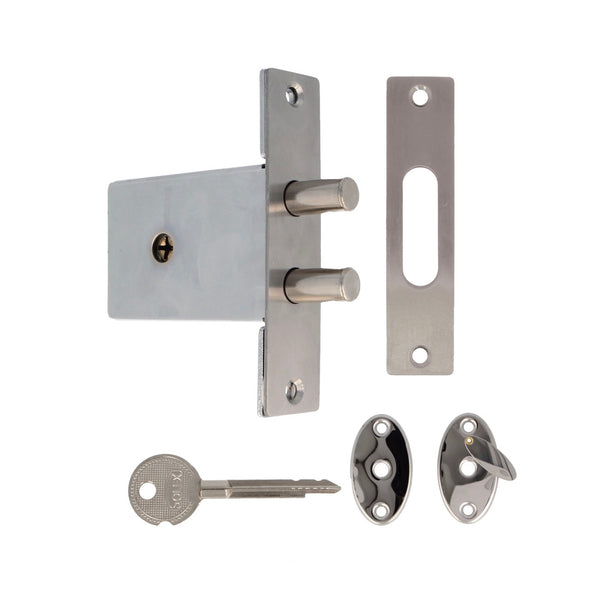 Cerradura de embutir con llave de cruz entrada a 45mm y bulones para puerta metálica
