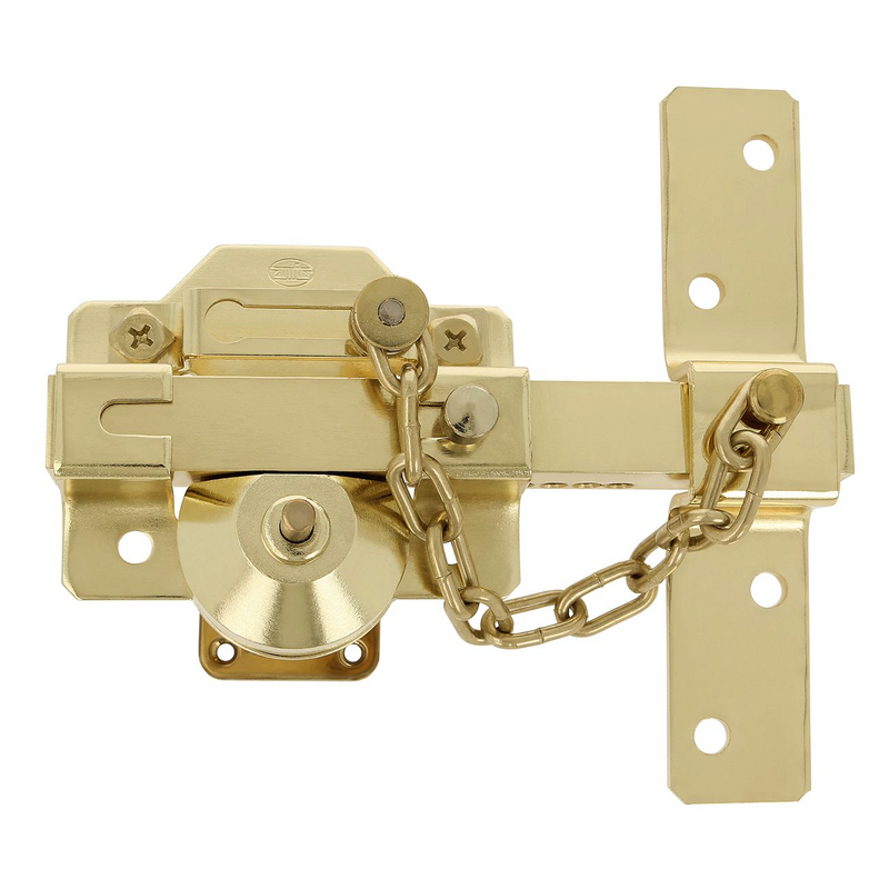 Cerrojo de seguridad en oro con cilindro redondo y cadena para puertas