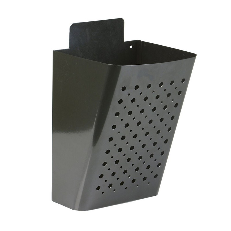 Black finished steel advertising basket with front grille for easy installation on walls