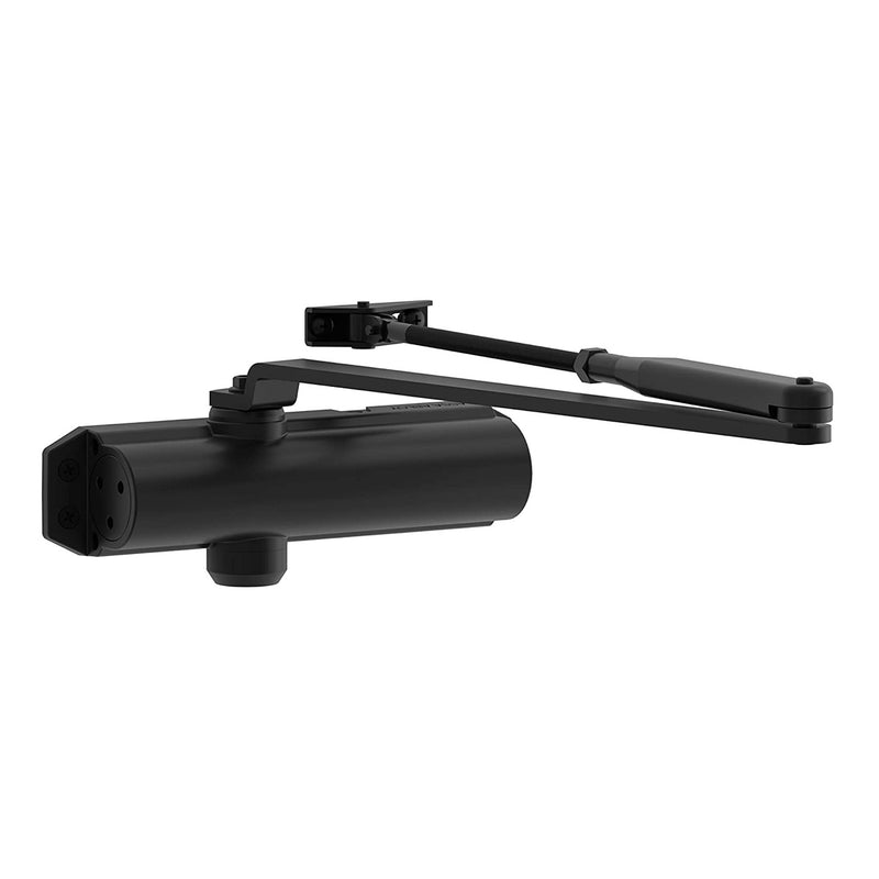 DC120 black door closer with articulated arm with 3 speed regulation valves