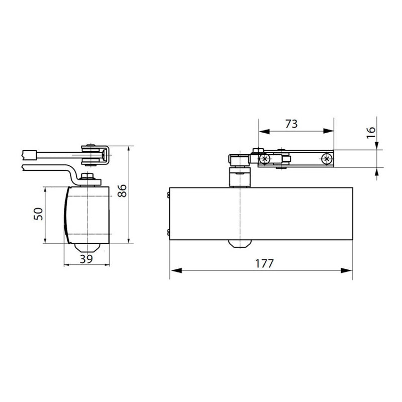 Fecho de porta prateado TS1500C com braço articulado para portas até 1100mm