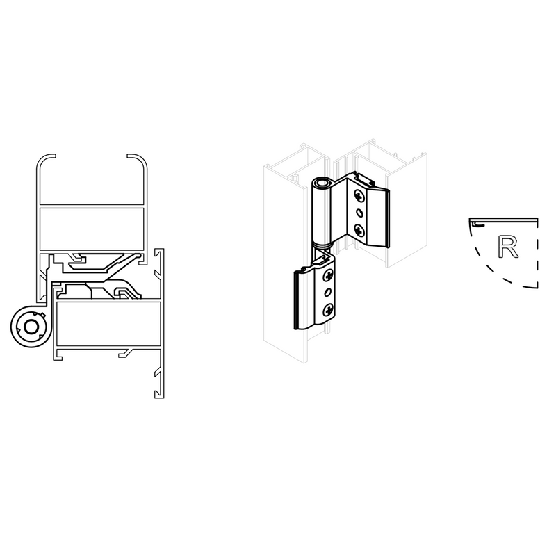 Bisagra de aluminio negro para ventanas practicable de perfil 40/20