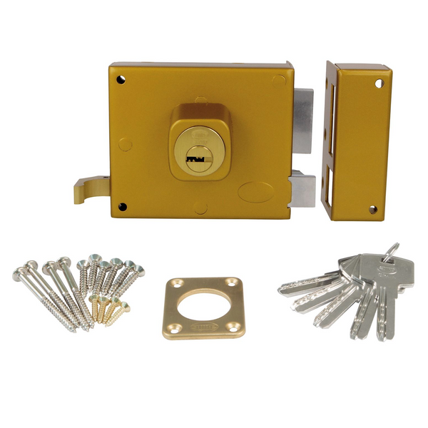 100mm wide gold finish overlay lock with security cylinder for doors